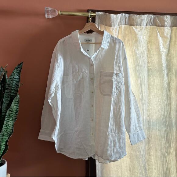 Madewell Cotton Gauze Lightweight Button Up Shirt Long Sleeve White NWT Size 2X - Picture 1 of 6